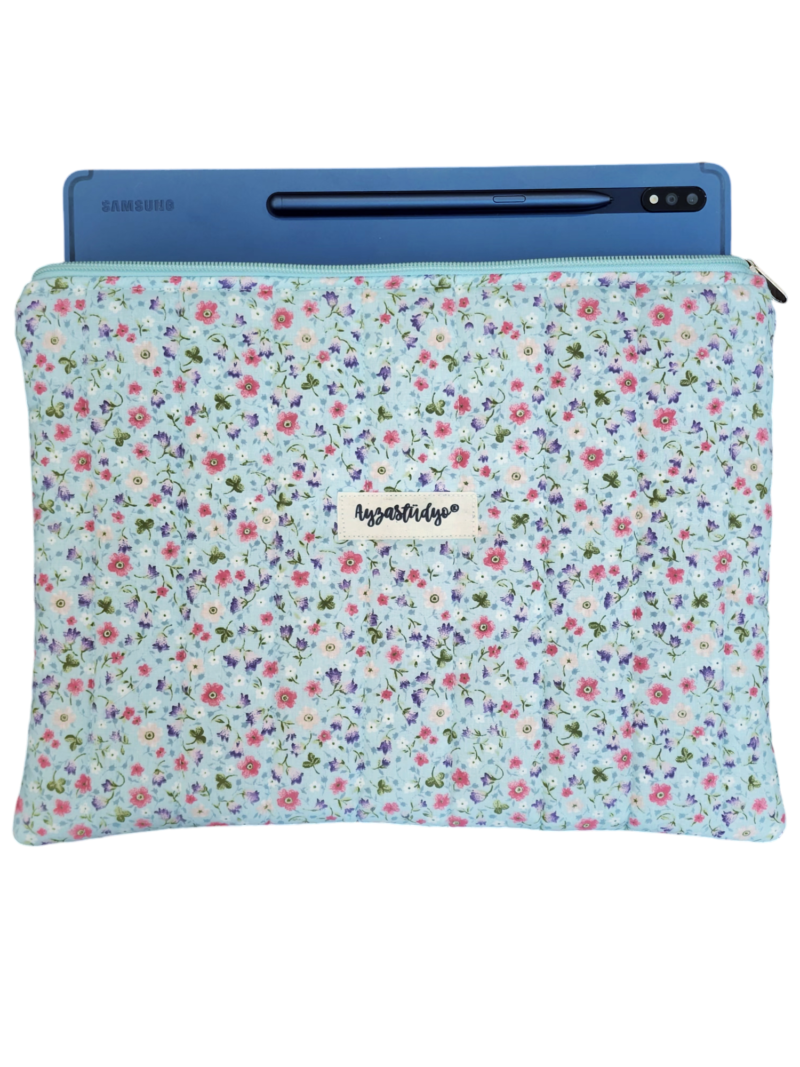 10-12" iPad/Tablet Sleeve - Turquoise Ditsy Flowers | Ayza Stüdyo