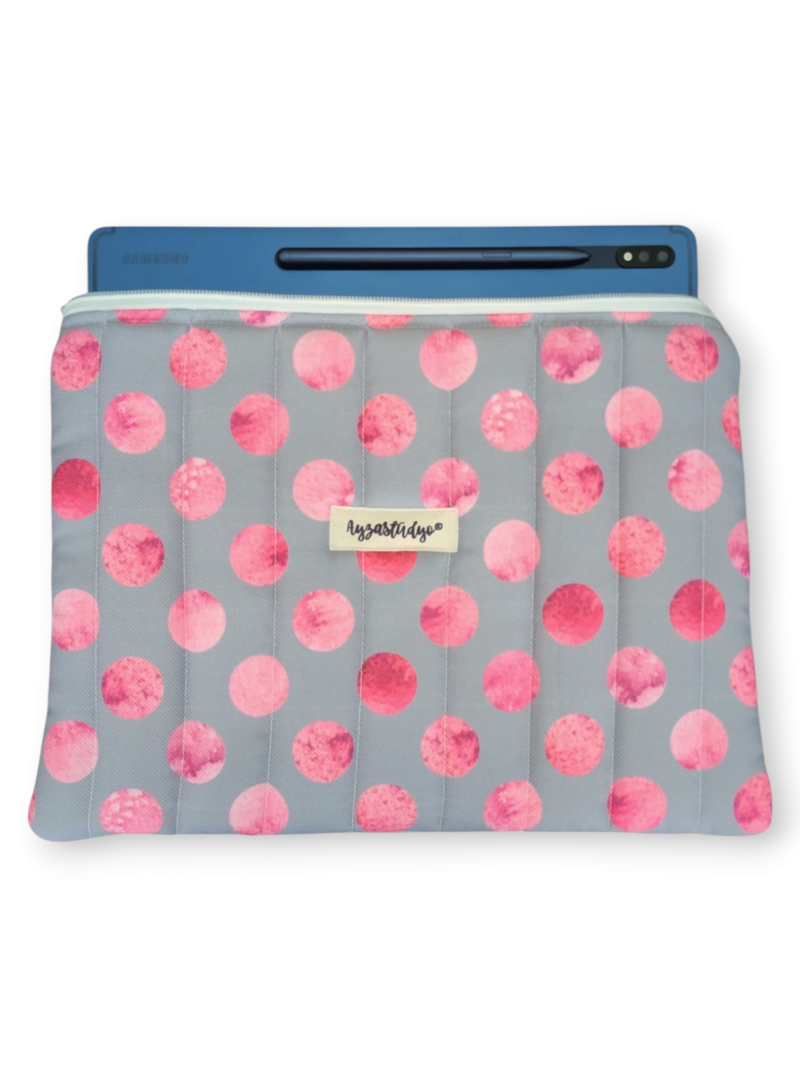 10-12" iPad/Tablet Sleeve - Gray-Pink Polka Dot | Ayza Stüdyo