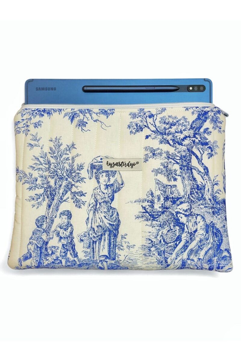 Puffy iPad/Tablet Sleeve - Blue Toile de Jouy | Ayza Stüdyo - Image 2